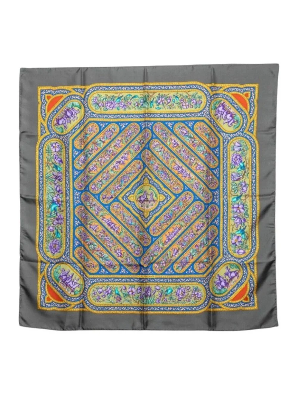 Hermes Carre 90 Qalamdan Scarf Gray Multicolor Silk - Picture 1 of 8